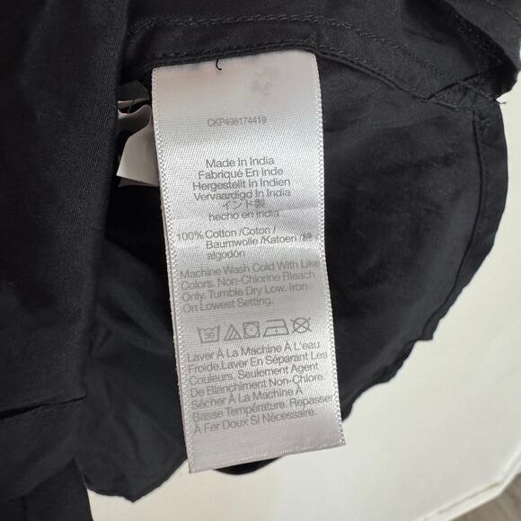 Madewell Poplin Shirred Button-Up Shirt Womens XL Black Ruffle Cap Sleeve NU451 - Picture 7 of 8